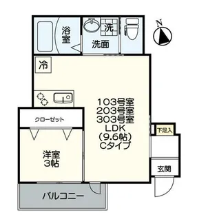 アクラスWest Park今川【303号室】の間取り