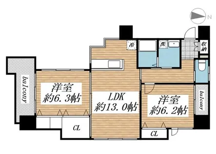 ハビテ下到津【0201号室】の間取り