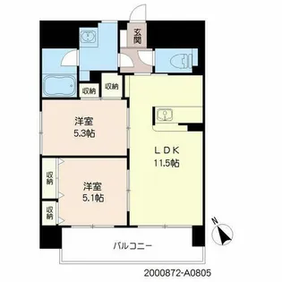 シャーメゾングランドソレイユ門司【A0805号室】の間取り