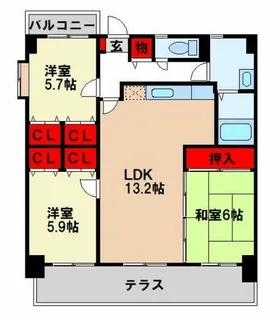 カサグランデ筑紫【1階】の間取り