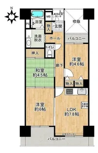 ユニハイム北田辺アクロス分譲賃貸【7階】の間取り