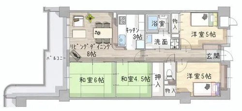 ライオンズマンション大津秋葉台【604号室】の間取り