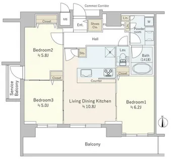 プレサンスタワー難波WEST【1階】の間取り