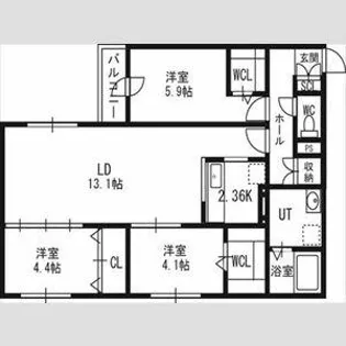 アルファスクエア北12西3【4階】の間取り