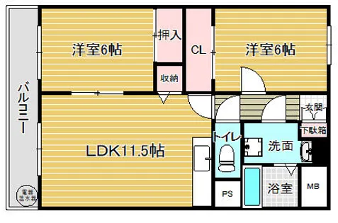 ハイネス穴生Ⅱ【302号室】の間取り