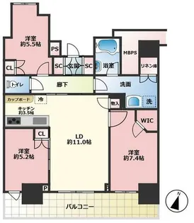 プラウドタワー名古屋栄【15階】の間取り
