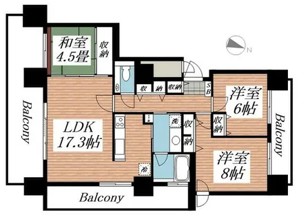 ディーグラフォート琴似メトロポリスビアン・ヴェルデコート【10階】の間取り