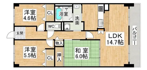 学園シティコート【9階】の間取り