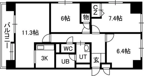 アルファスクエア円山【2階】の間取り