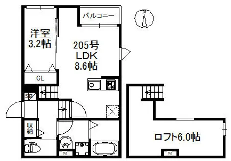 ステーブル小郡【205号室】の間取り