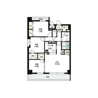 エーレックス西宮【9階】の間取り