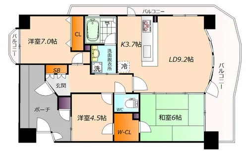 アリスト東高津パークサイドコート【7階】の間取り