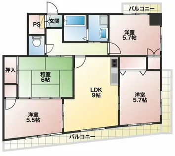 シャルム六ツ門【6階】の間取り