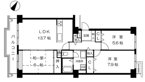 六甲グランドヒルズ2号館【6階】の間取り