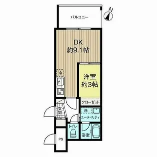 カピテーヌ円山【00105号室】の間取り