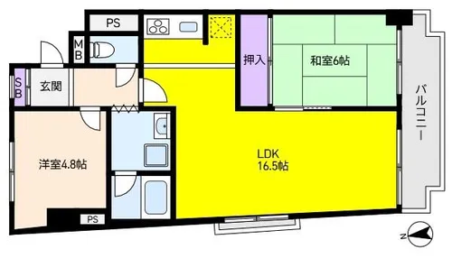 芦屋シティハイツ【5階】の間取り
