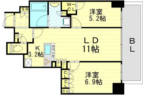 ジオタワー天六【15階】の間取り