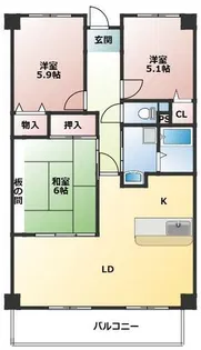ラフォレ北園田【303号室】の間取り