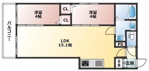 デXIクラート園田【102号室】の間取り