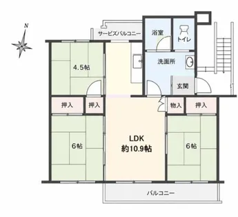 上野芝A団地2号棟 2階【103号室】の間取り