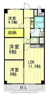 布施コープ1号館【6階】の間取り
