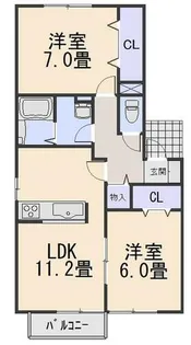 リーベン祝園 A棟【2階】の間取り