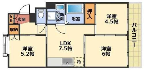 エメラルドマンションリバーサイド貝塚【406号室】の間取り