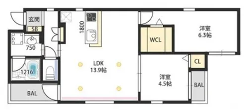 ステディ帝塚山【202号室】の間取り