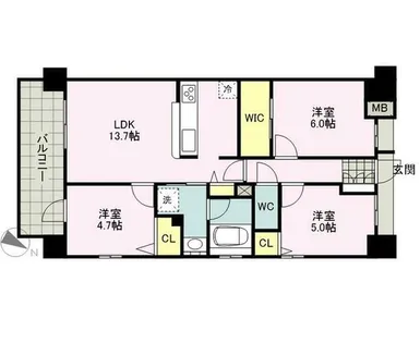 アルファステイツ新宮【607号室】の間取り