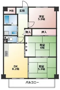 グランディール園田【203号室】の間取り