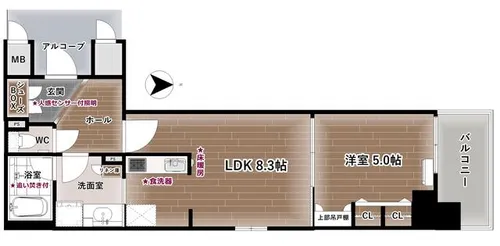 ラシュレ天満橋【7階】の間取り