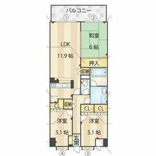 トゥールモンド高宮【202号室】の間取り