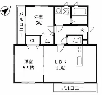 アクシス小倉南【202号室】の間取り