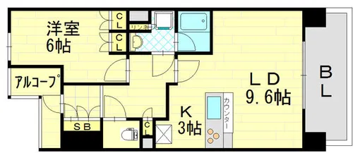 ロジュマンタワー梅田【9階】の間取り