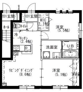 パーシモン先の角【2階】の間取り