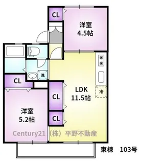 コーポ橋口 東棟【1階】の間取り