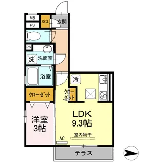 ブランノワール ドゥ【102号室】の間取り