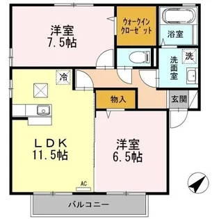 セジュールセラ E棟【101号室】の間取り