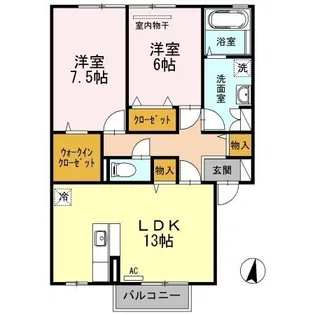 グレイスヒルズ蔵王 D棟【201号室】の間取り