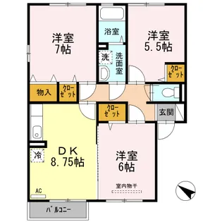 サニープレイス福山 M棟【201号室】の間取り