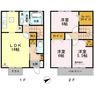 広島県福山市曙町3-10-17-1【テラスハウス】の間取り