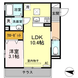 ヴィルヌーヴ アン【201号室】の間取り