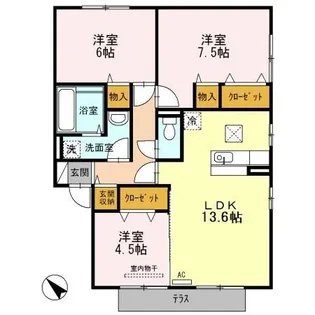 グランドール C棟【102号室】の間取り