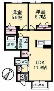 ガーデンズ多治米 B棟【103号室】の間取り