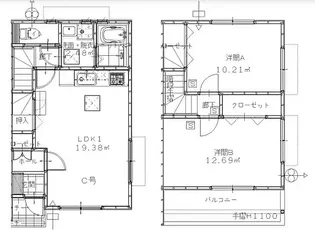 広島県福山市能島2-28-18【テラスハウス】の間取り
