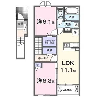 ベルシオン西江原Ⅰ【202号室】の間取り