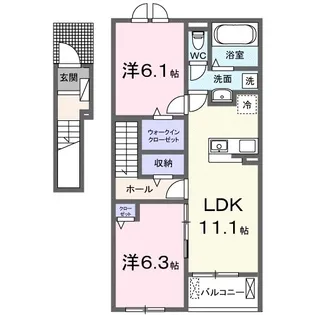 ベルシオン西江原Ⅱ【202号室】の間取り