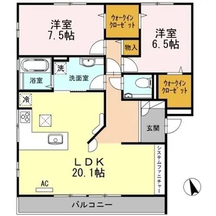 ラグジュアリ新涯 A棟【201号室】の間取り