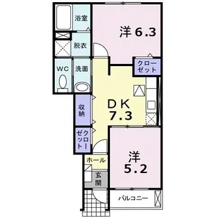 ラ・カーサ・ヴェントA【102号室】の間取り
