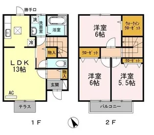 広島県福山市新涯町1丁目6-24【テラスハウス】の間取り